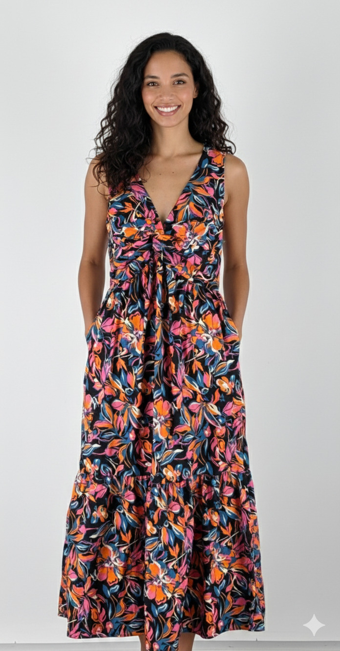 French Connection Womens Twist Front Midi Dress Floral Sleeveless Sz Medium NWT